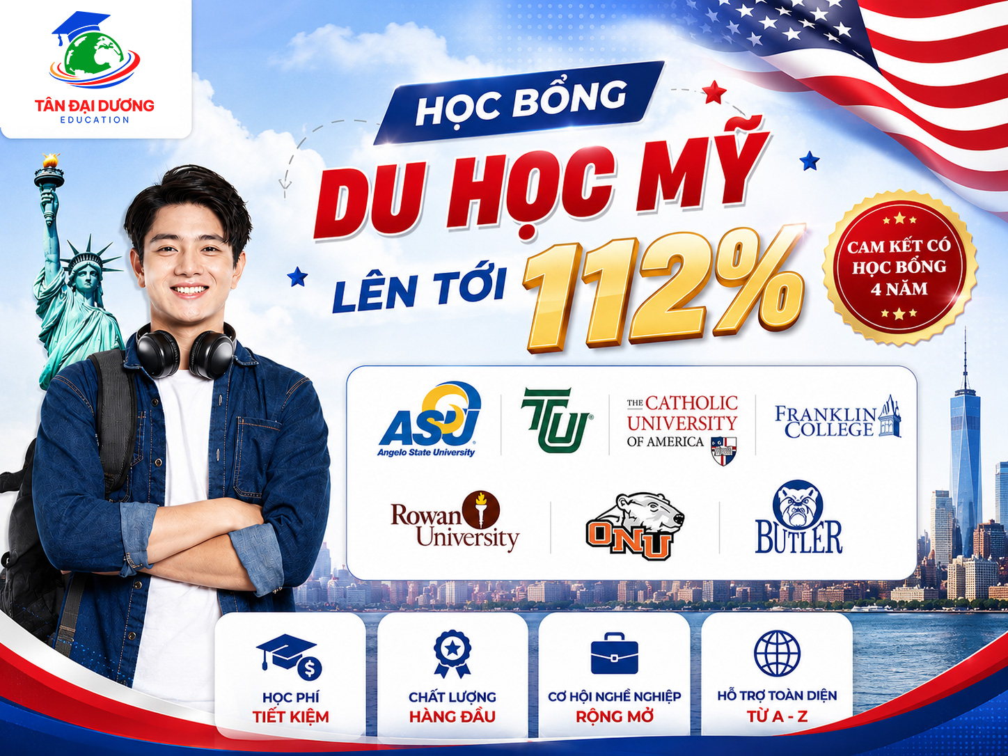 Chương trình học bổng du học Mỹ lên đến 112%